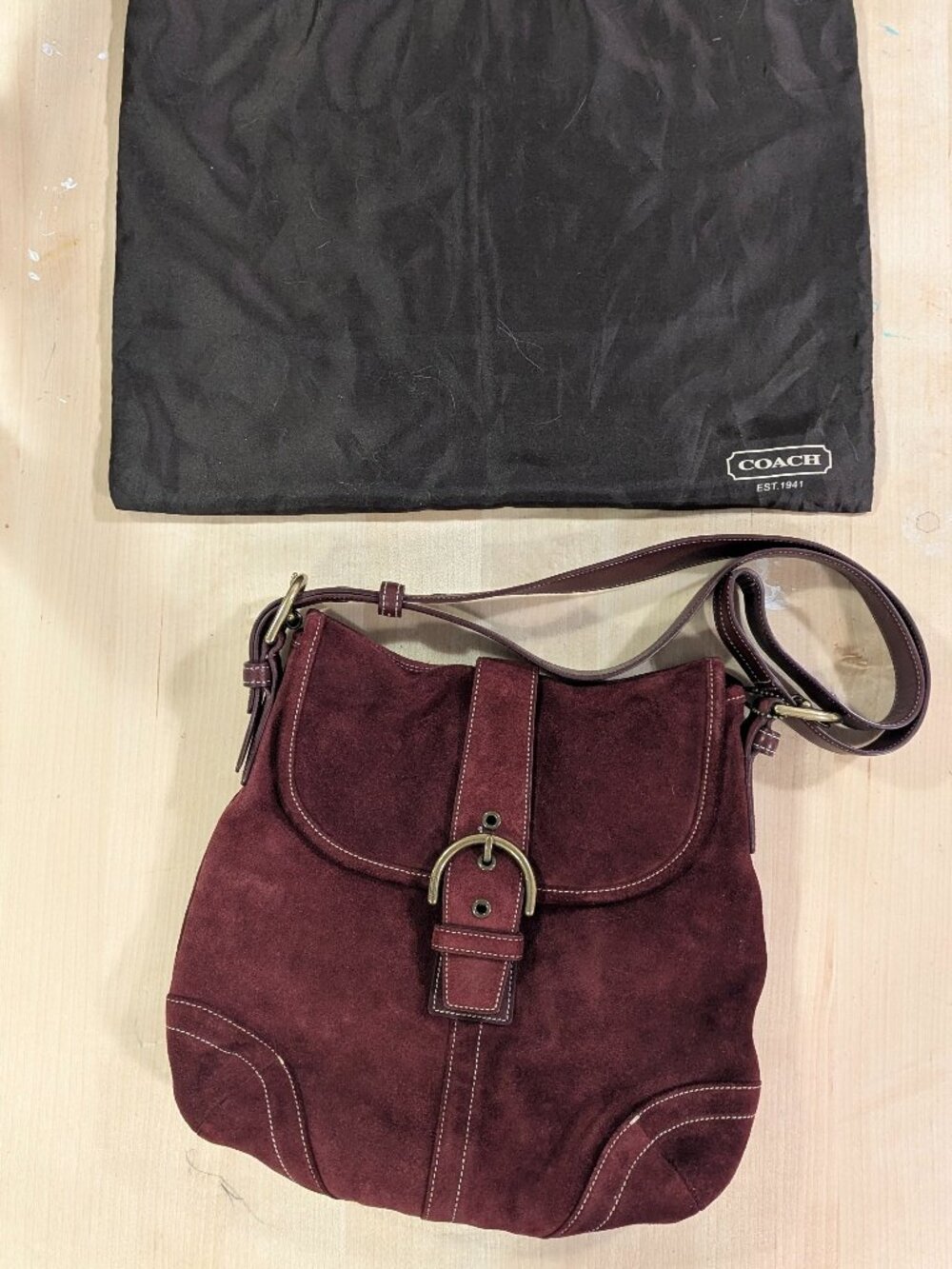 Brand New Vintage Coach Soho Suede Demi Flap Bag Burgundy 9482 Y2K Pristine